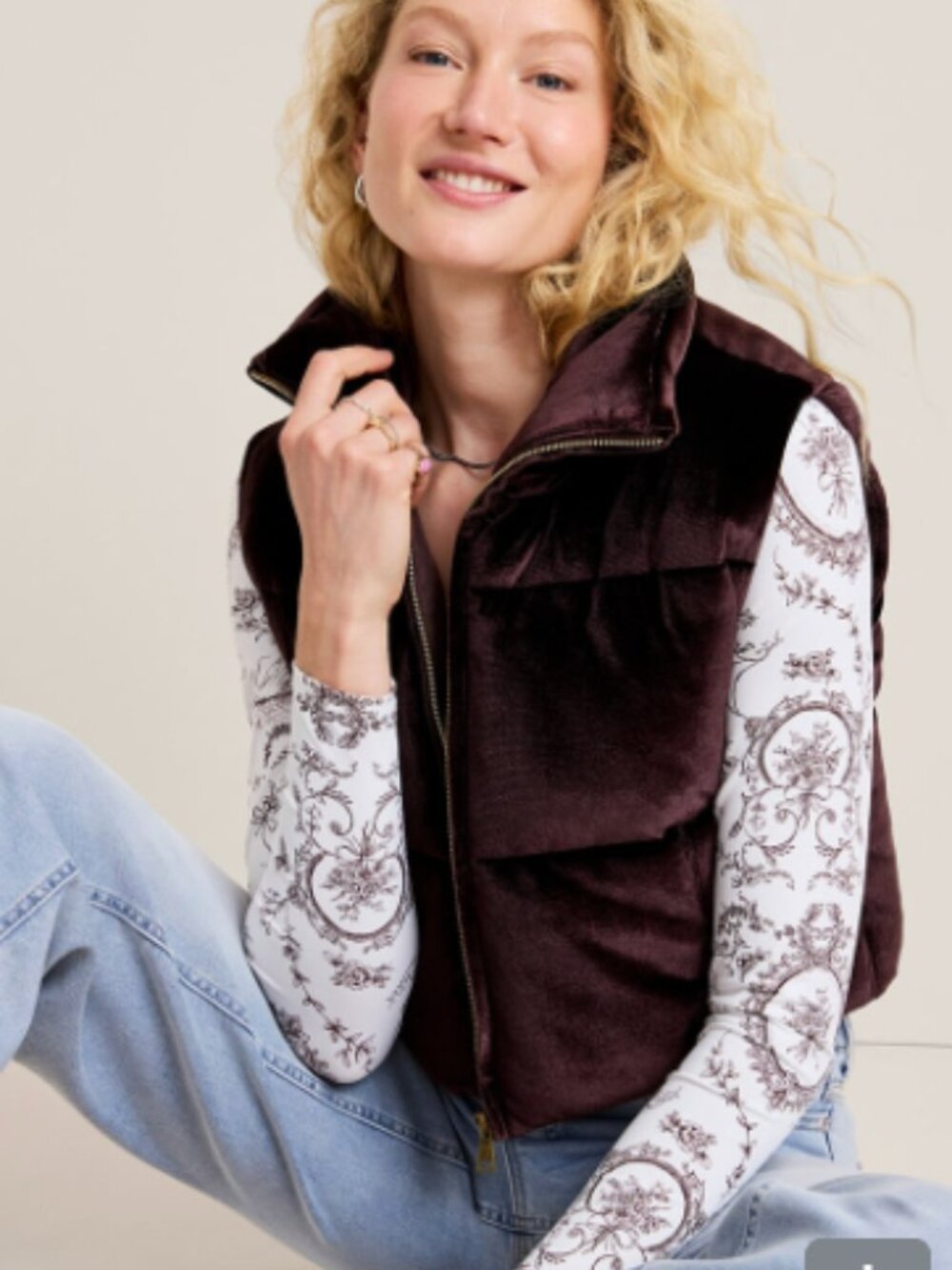 Francesca's Natalie Velvet Puffer Vest - Dark Brown